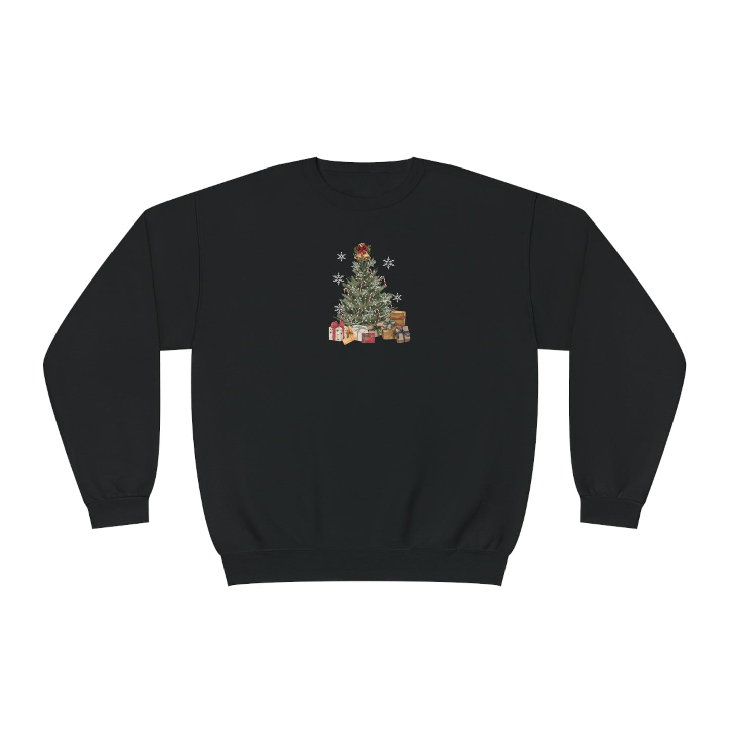 Decorated Christmas Tree Sweatshirt, Candlelight lit twinkling candy cane dangling Holiday long sleeve top