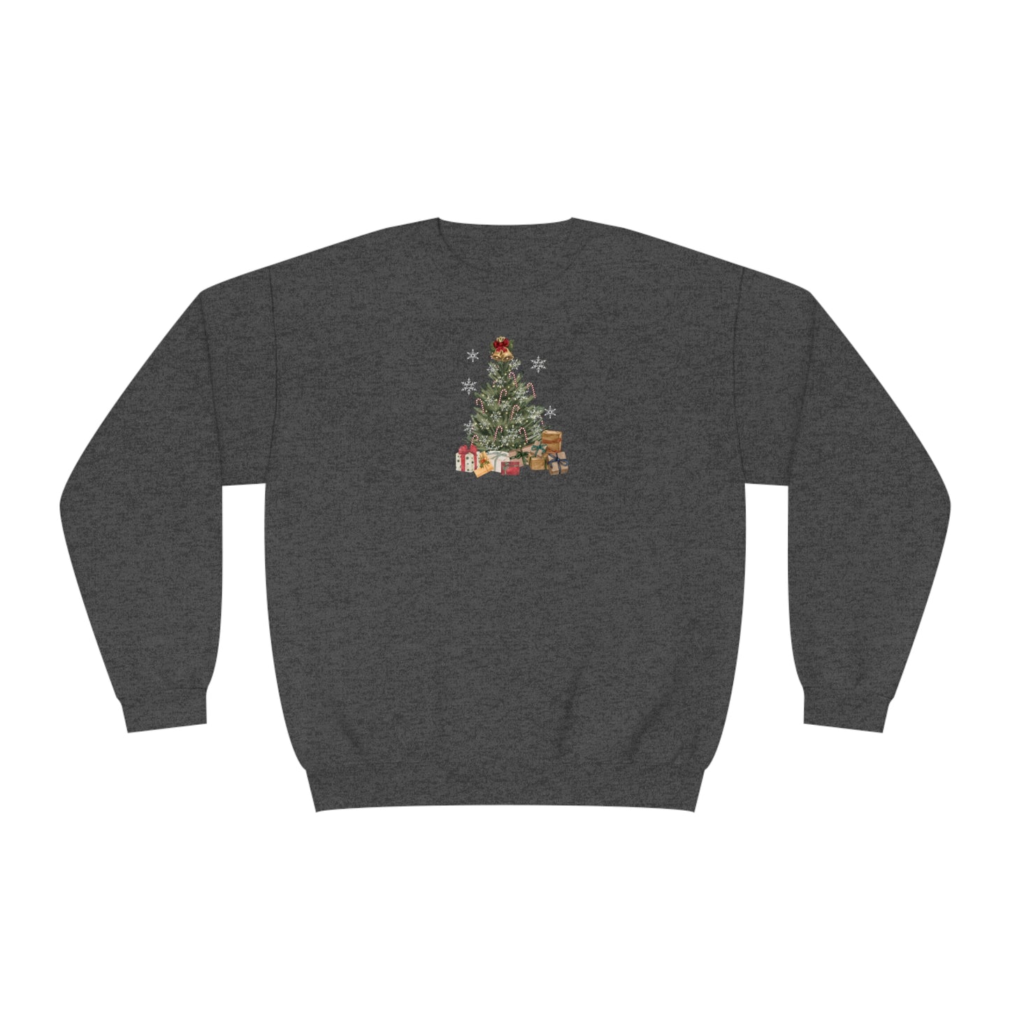 Decorated Christmas Tree Sweatshirt, Candlelight lit twinkling candy cane dangling Holiday long sleeve top