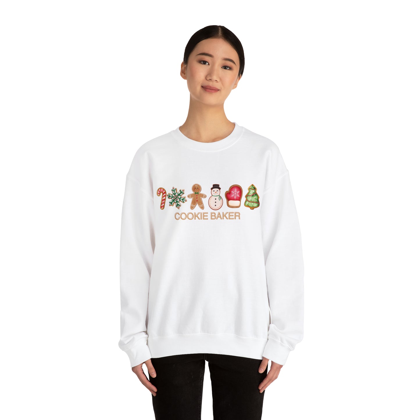 COOKIE BAKER, cookie chef, sugar, gingerbread, frosted, candy cane, cookies. Unisex Heavy Blend™ Crewneck Sweatshirt