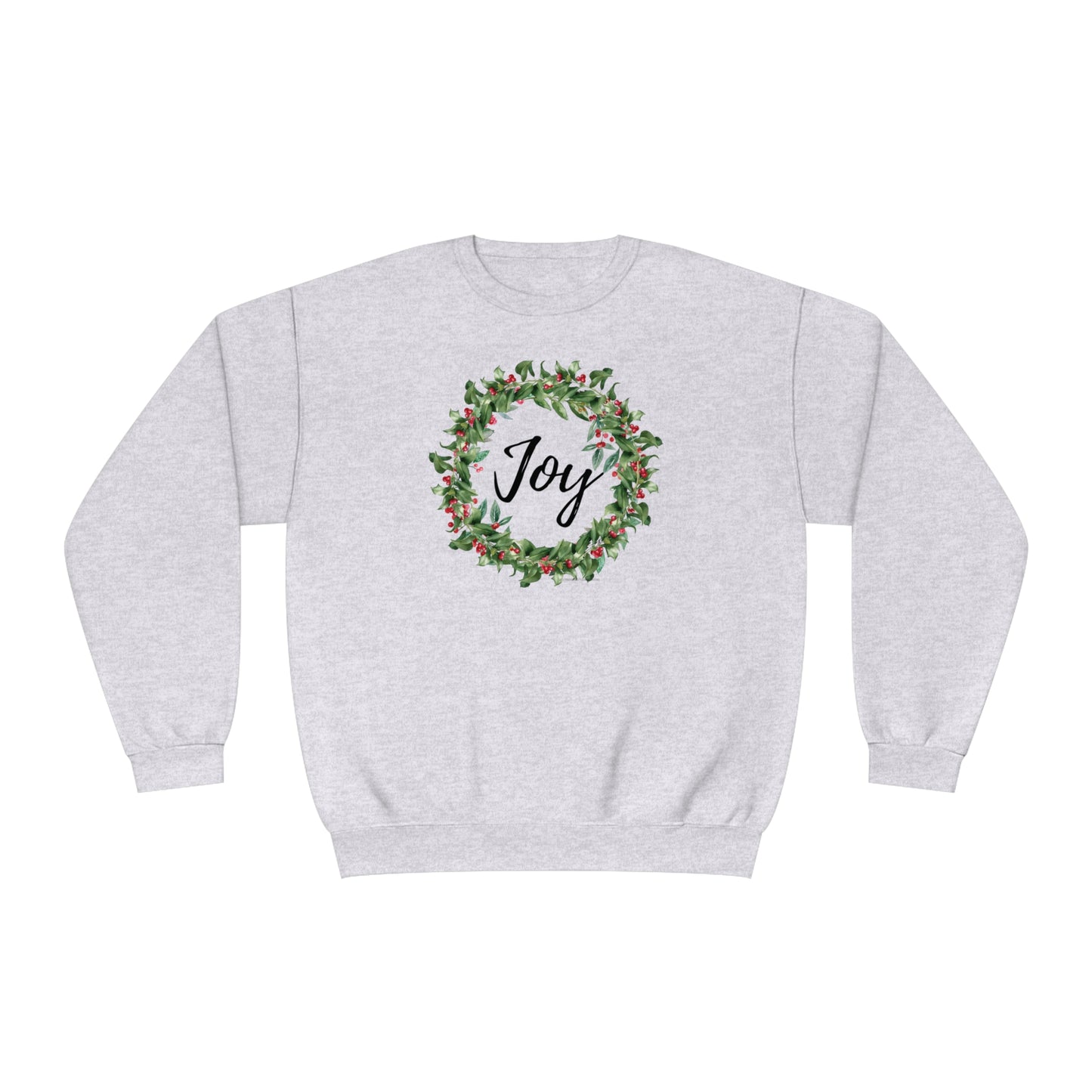 Joy Berry Wreath Holiday Unisex Crewneck Sweatshirt. Christmas, Holiday Wreath with Berries Sweater