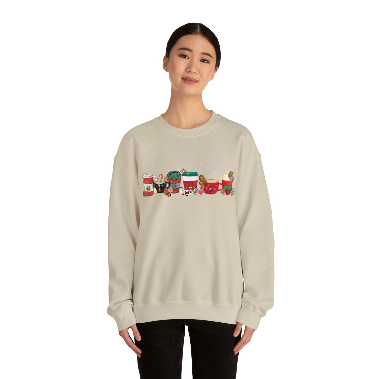 Christmas Coffee large graphic , Peppermint latte , Gingerbread Latte, Coco and Marshmallows , Unisex Heavy Blend™ Crewneck Sweatshirt