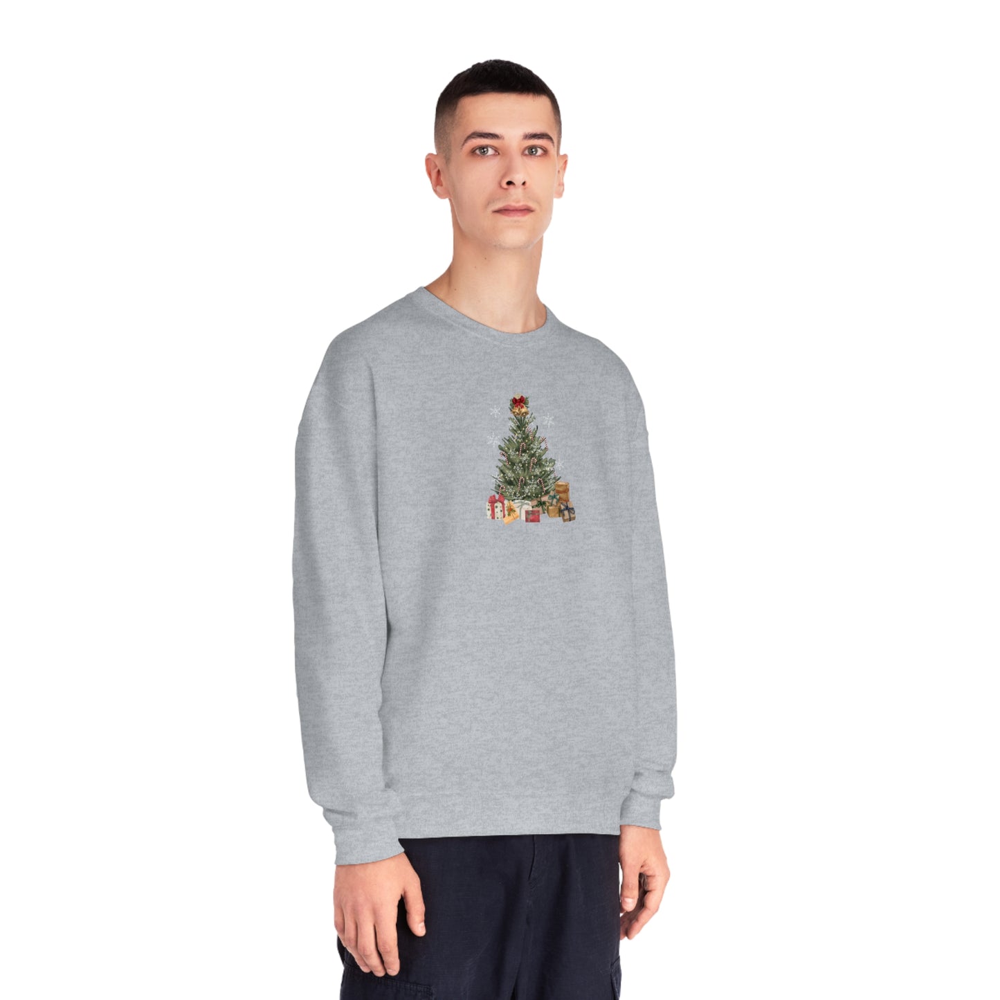 Decorated Christmas Tree Sweatshirt, Candlelight lit twinkling candy cane dangling Holiday long sleeve top