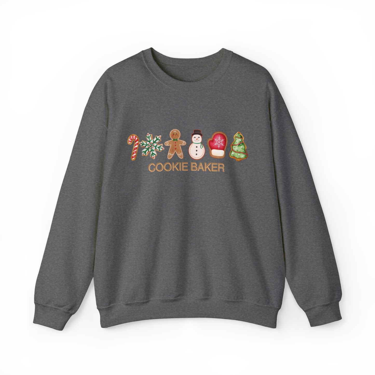 COOKIE BAKER, cookie chef, sugar, gingerbread, frosted, candy cane, cookies. Unisex Heavy Blend™ Crewneck Sweatshirt