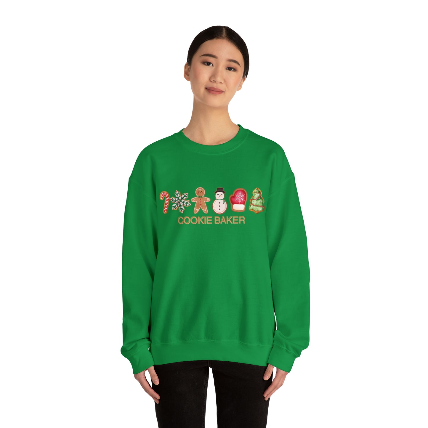 COOKIE BAKER, cookie chef, sugar, gingerbread, frosted, candy cane, cookies. Unisex Heavy Blend™ Crewneck Sweatshirt