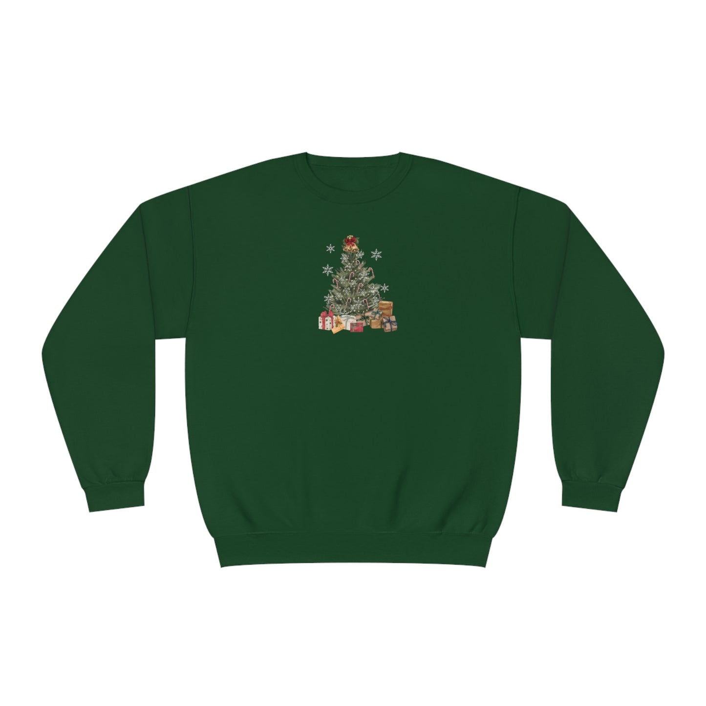 Decorated Christmas Tree Sweatshirt, Candlelight lit twinkling candy cane dangling Holiday long sleeve top