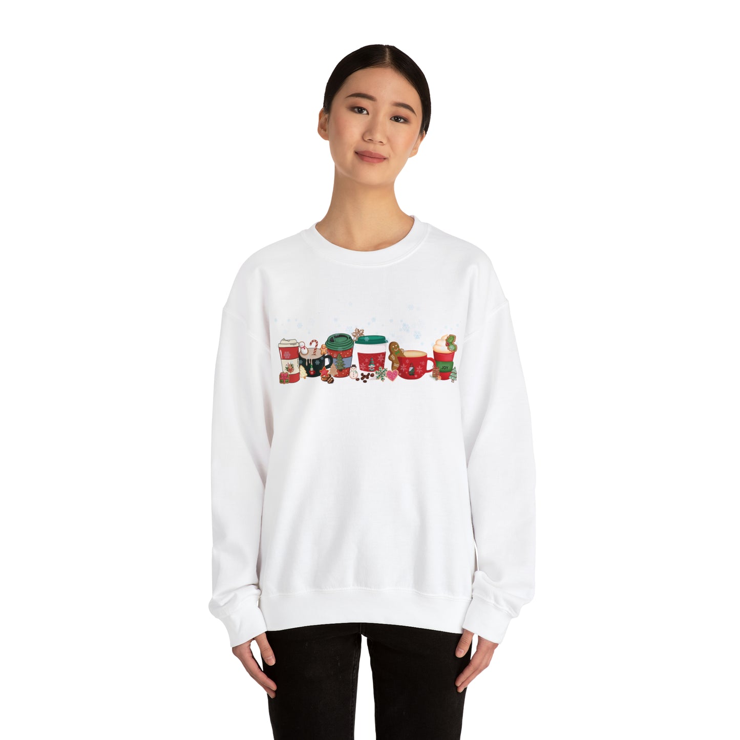 Christmas Coffee large graphic , Peppermint latte , Gingerbread Latte, Coco and Marshmallows , Unisex Heavy Blend™ Crewneck Sweatshirt