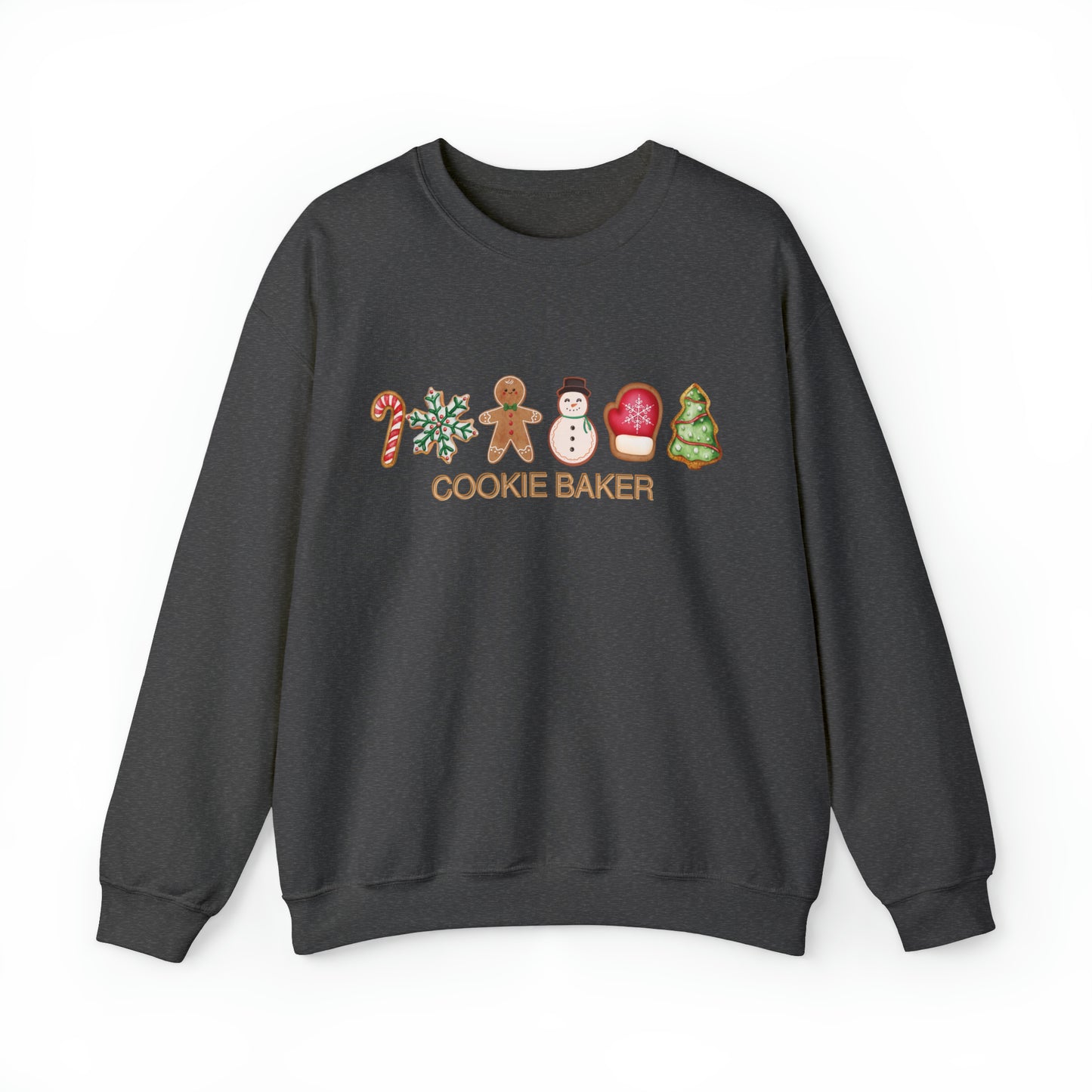 COOKIE BAKER, cookie chef, sugar, gingerbread, frosted, candy cane, cookies. Unisex Heavy Blend™ Crewneck Sweatshirt