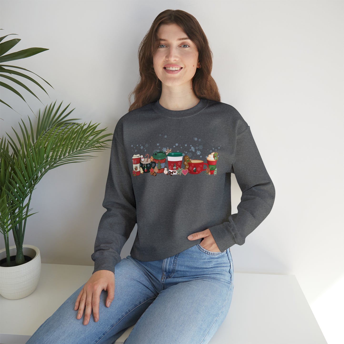 Christmas Coffee large graphic , Peppermint latte , Gingerbread Latte, Coco and Marshmallows , Unisex Heavy Blend™ Crewneck Sweatshirt