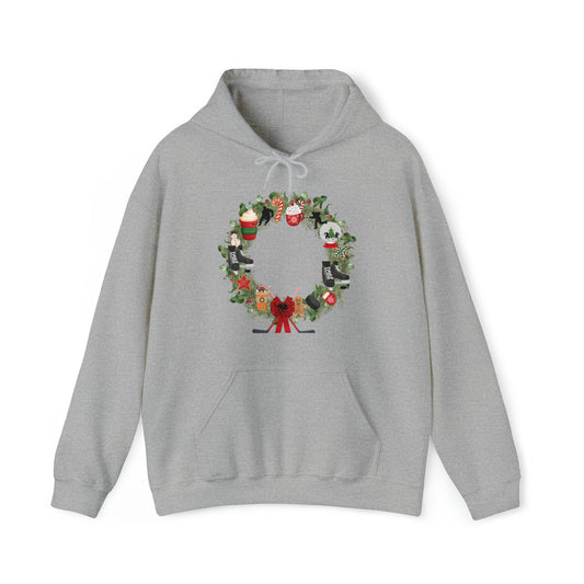 Hockey Coach Holiday Wreath Sweater Unisex Heavy Blend™ Hooded Sweatshirt. Christmas Hoodie for Coaching Hockey