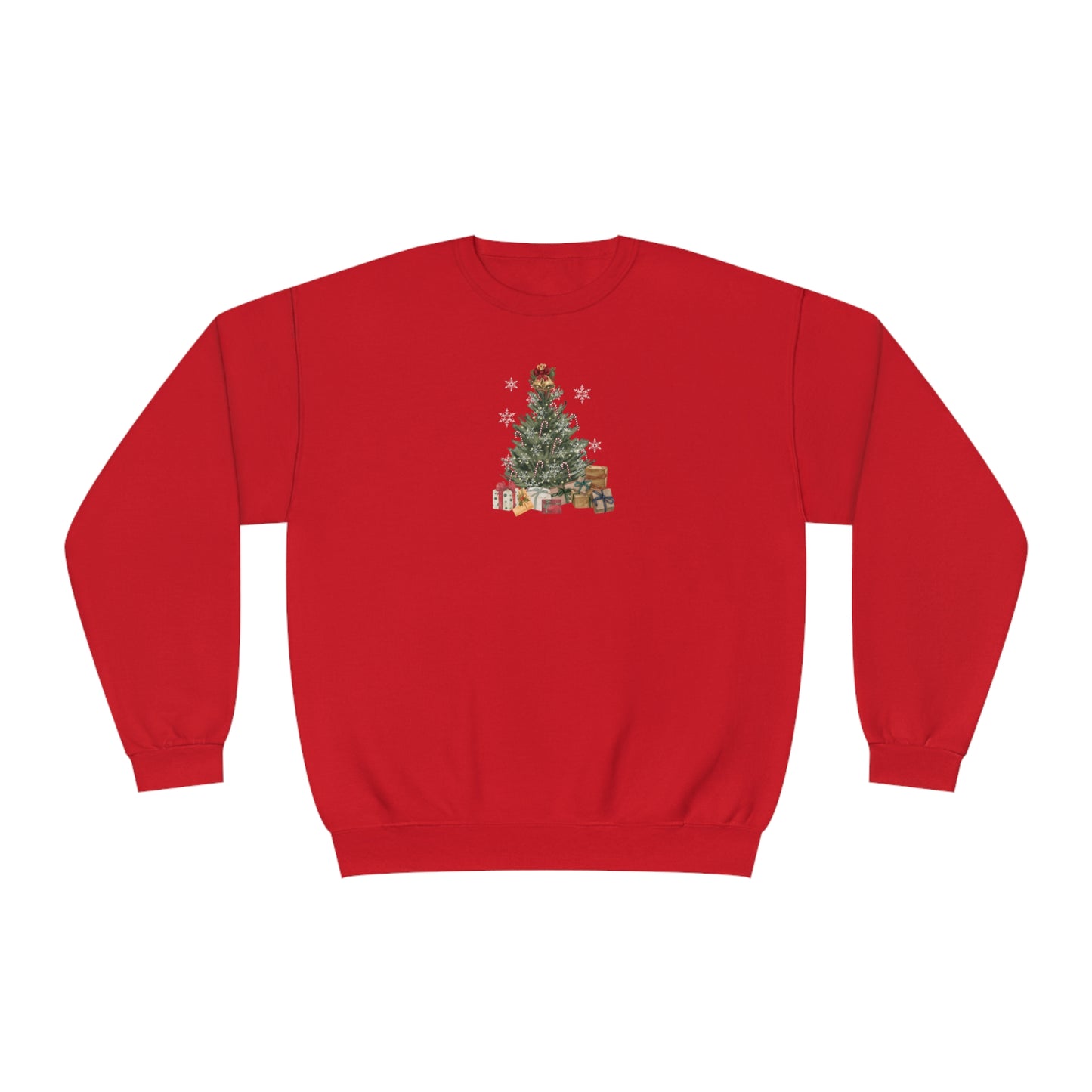 Decorated Christmas Tree Sweatshirt, Candlelight lit twinkling candy cane dangling Holiday long sleeve top