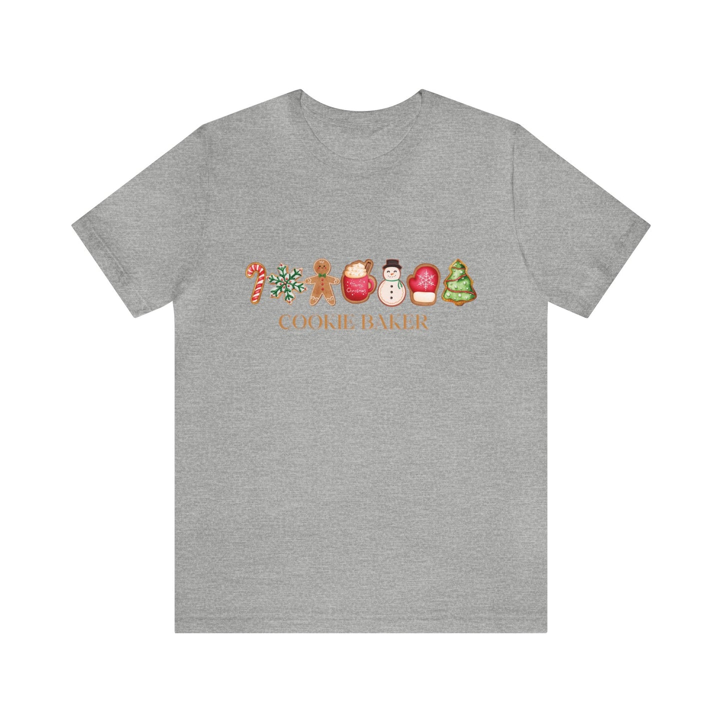 Cookie Baker Christmas Cookie Short Sleeve Tee. Sugar Cookies, Gingerbread Cookies, Frosted Cookies, Candy Cane Cookies, Snowflake Cookies