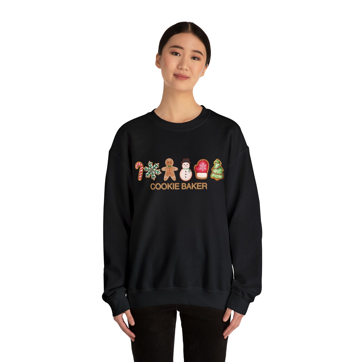 COOKIE BAKER, cookie chef, sugar, gingerbread, frosted, candy cane, cookies. Unisex Heavy Blend™ Crewneck Sweatshirt