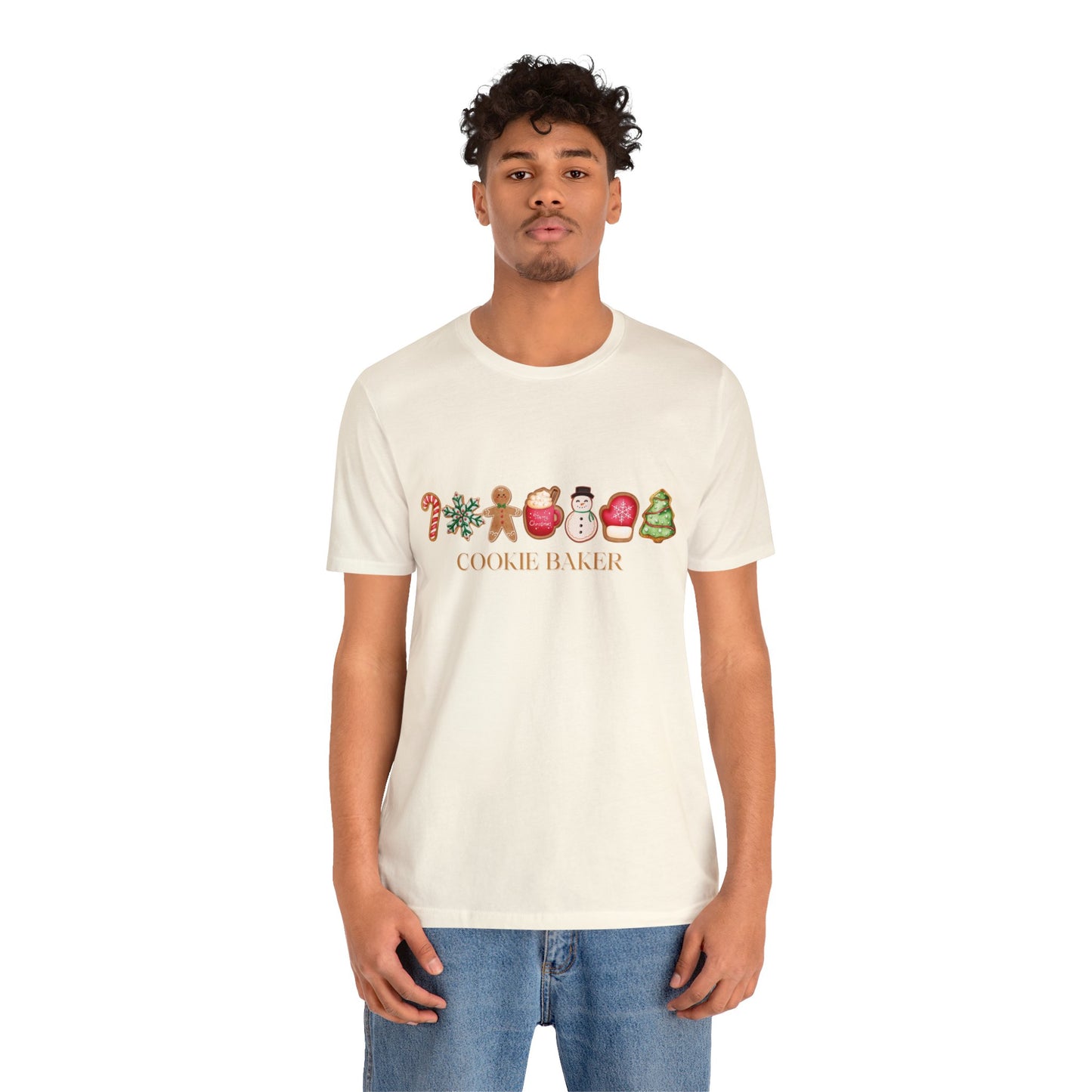 Cookie Baker Christmas Cookie Short Sleeve Tee. Sugar Cookies, Gingerbread Cookies, Frosted Cookies, Candy Cane Cookies, Snowflake Cookies