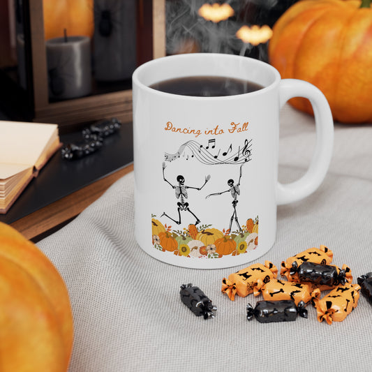 Fall, Skeltons, Halloween, Pumpkins, Dancing, Party ,Ceramic Mug 11oz