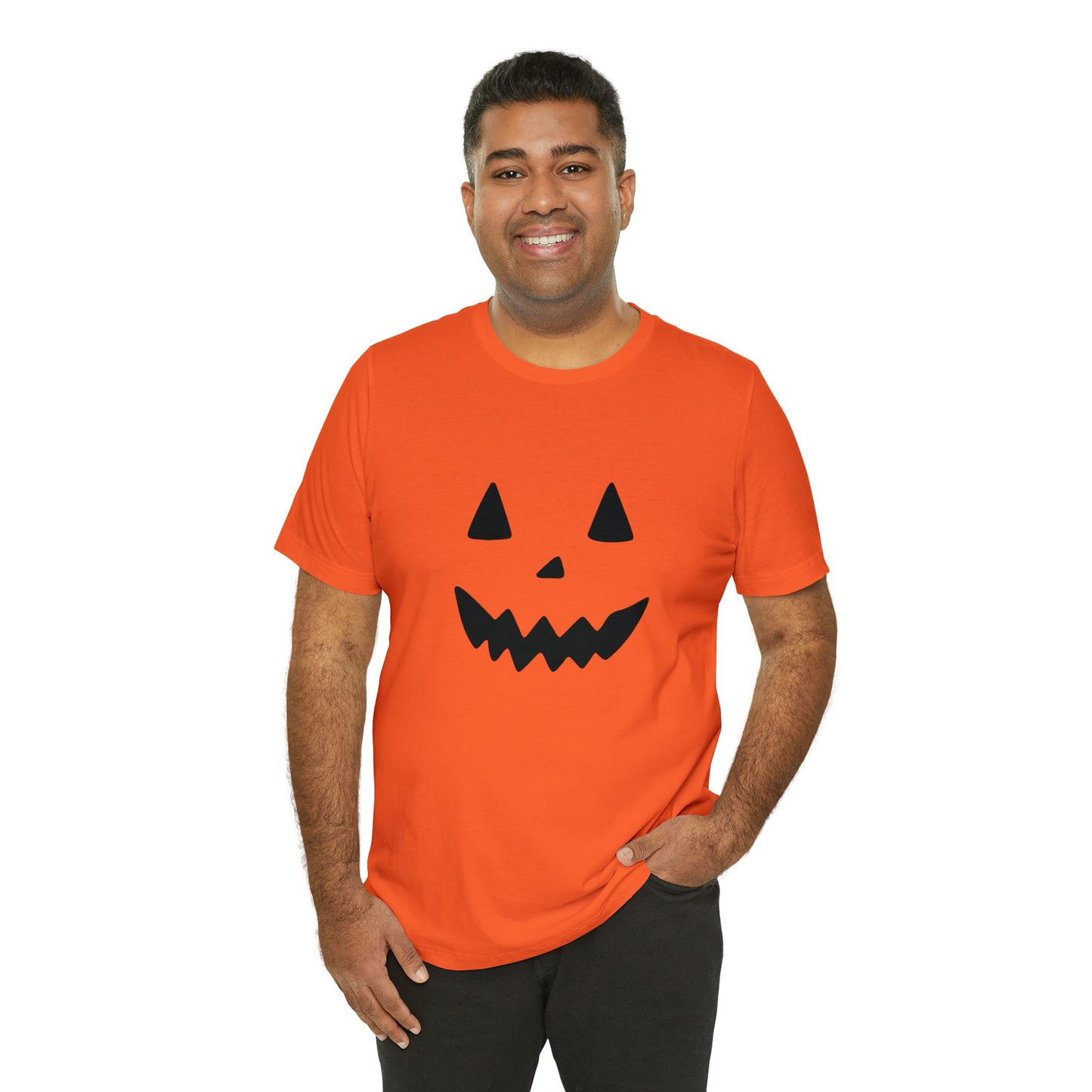 Funny Pumpkin Face Short Sleeve Tee, Smiling Carved Jack-o-lantern Face shirt, Trendy cute pumpkin face top, Halloween t-shirt