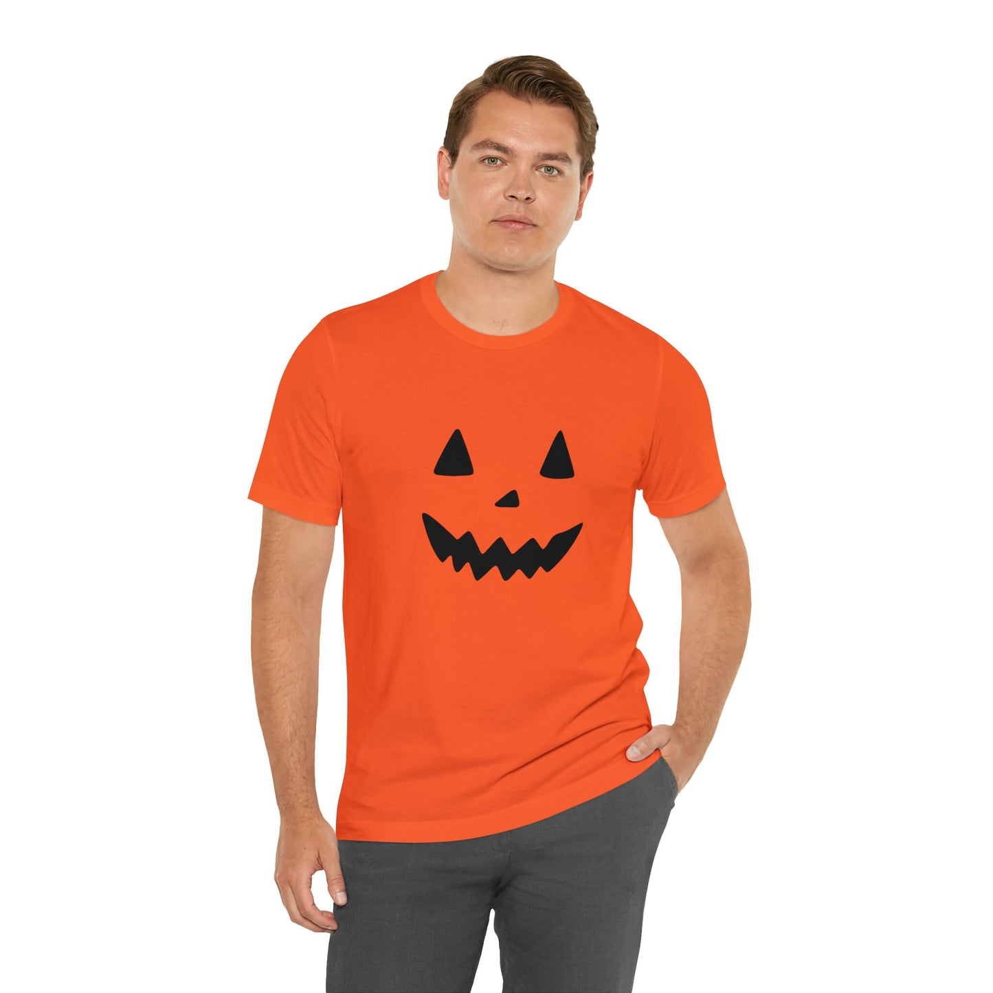 Funny Pumpkin Face Short Sleeve Tee, Smiling Carved Jack-o-lantern Face shirt, Trendy cute pumpkin face top, Halloween t-shirt