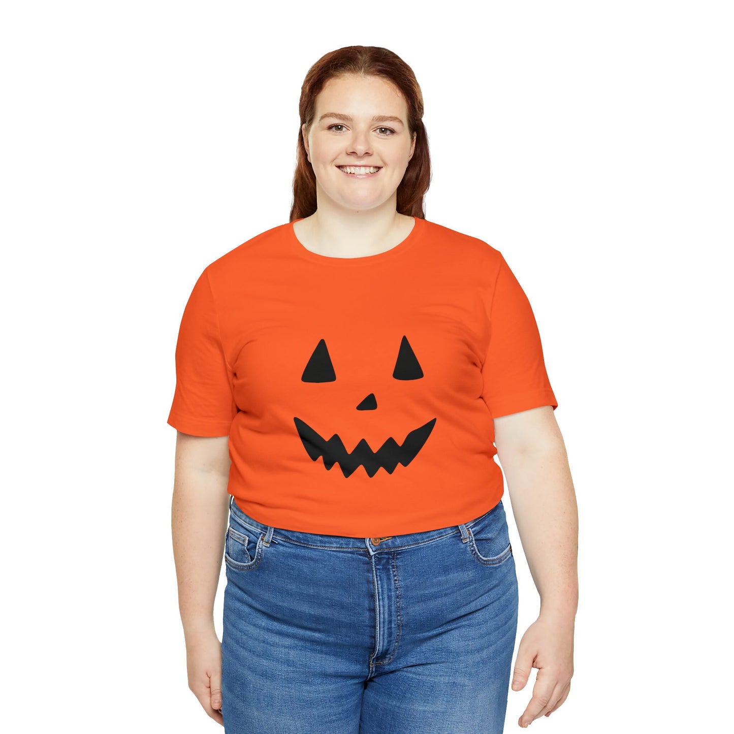 Funny Pumpkin Face Short Sleeve Tee, Smiling Carved Jack-o-lantern Face shirt, Trendy cute pumpkin face top, Halloween t-shirt